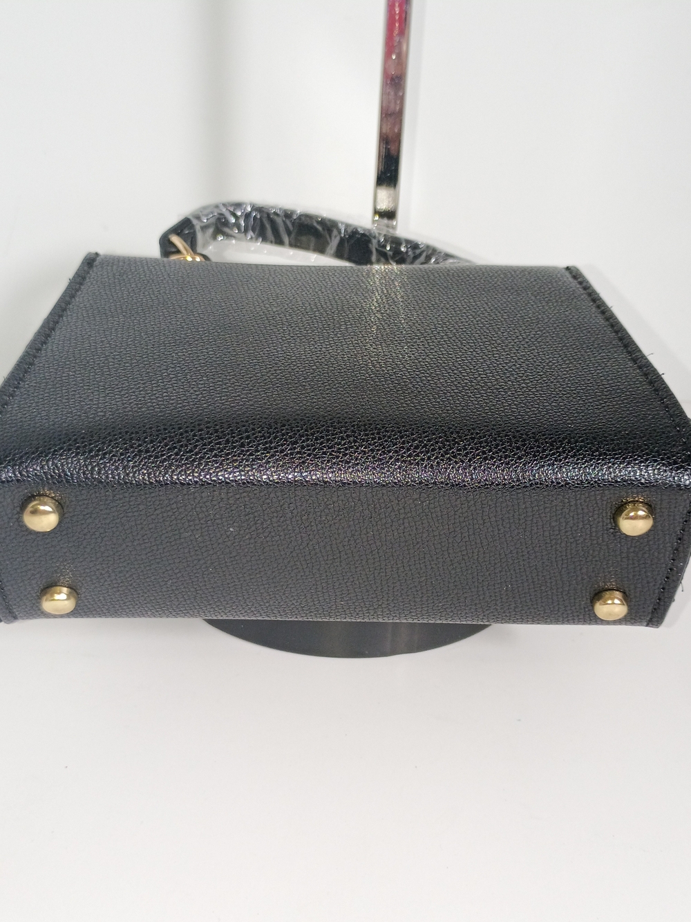 Black Top-Handle Women's Mini Bag with Gold Hardware - Picture 7 of 9